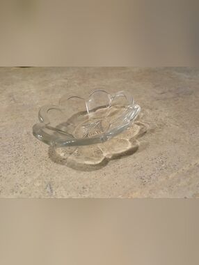 Vintage Clear Oval Open Salt Cellar (1761) Scalloped Rim